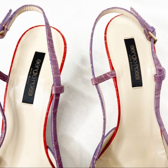 Sergio Rossi leather and canvas slingback heels - Picture 3 of 7